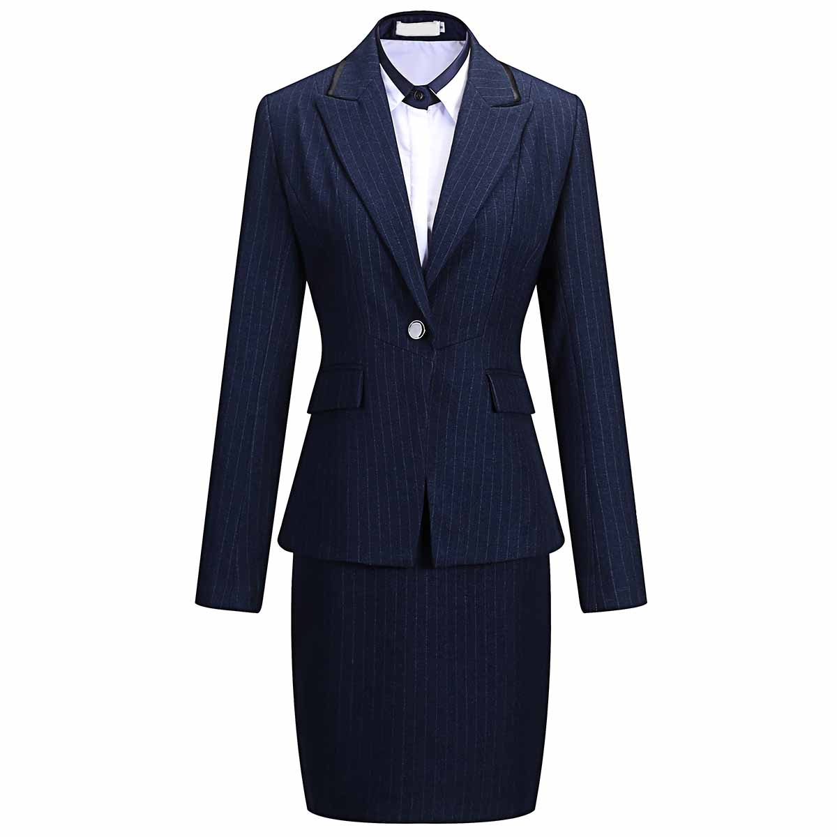 一粒扣条纹女士职业西服套装